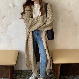 Women's Knits Retro Thick Stick Needle Twist Cardigan Women Autumn And Winter Middle Long Sweater