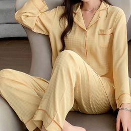 Womens Sleepwear Lisacmvpnel Thousand Bird Lattice Pattern Women Pyjama Set Ice Silk Breathable Soft Touch Sleepwear 230228