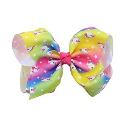 20cm Cartoon Ribbon Hair Bows Unicorn Bows Girls Hairpins Fairy Clips Handmade Barrettes Party Outfit Headwear 1762