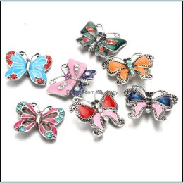 Other Snap Button Jewelry Components Enamel Colorf Butterfly 18Mm Metal Snaps Buttons Fit Bracelet Bangle Noosa Ka0127 Drop Delivery Dhvnp