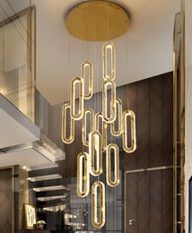 K9 Crystal Chrome Stair Led Chandelier Villa Living Room Attic High-Altitude Hanging Lamp Modern Interior Pendant Light