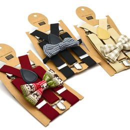 Children Adjustable Lattice Suspenders Baby Plaid Bow Tie Fashion Braces Kids Strap Clip with Bow Tie 12 Colors Belts J0228