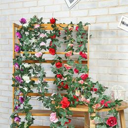 Decorative Flowers 16 Heads Artificial Flower Garland Christmas Wedding Home Room Decoration Garden Arch DIY Wall Fake Plant Rose Leaf Vines