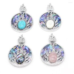 Pendant Necklaces Natural Shell Exquisite Round Fire Pattern Abalone Agates Rose Quartzs Accented Charms For Jewelry Making Necklace