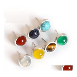 car dvr Stud Handmade Lovely 10Mm Natural Stone Earrings Stainless Steel Tiger Eyes Agate Women Jewellery Olstyle Drop Delivery Dhkab