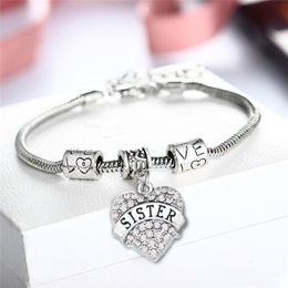 Wholesale Diamond Love Heart Bracelet Crystal Mom Aunt Daughter Grandma Believe Hope friends charm Bracelets women children Fashion Jewellery