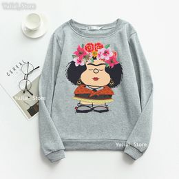 Womens Hoodies Sweatshirts Funny Mafalda Cartoon Sweatshirt Women Clothes Harajuku Kawaii Girls LongSleeved Winter Tracksuit Femme 230227