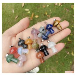 car dvr Charms Natural Stone Carved 20X15Mm Mushroom Pink Quartz Chakras Crystal Tiger Eye Hand Pendant For Diy Jewellery Making Necklace Drop Dhcxo