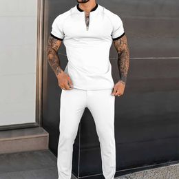 Men's Tracksuits Summer and autumn men's two-piece sports suit solid Colour zipper short-sleeved T-shirt Trousers casual fashion men's travel suit Z0224