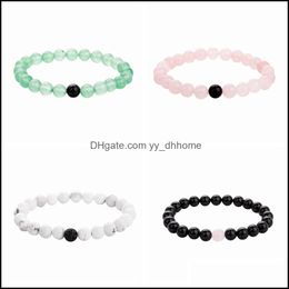 Beaded Natural Stone Bracelet Black Agate Amethyst Powder Crystal Green Dongling Men And Women Combination Suit Lovers Girlfriends F Dhvnr