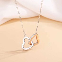 Heart to heart double ring simple and slightly inlaid love pendant necklace women's luxury clavicle chain