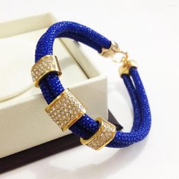 Charm Bracelets Men Blue Leather Genuine Stingray Square Crystal For Jewellery Gift Instagram