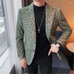 Men's Suits Single Breasted Suit Blazer Homme Men Green Floral Luxery Designer Jacket Coat Chaqueta Hombre Long Sleeve Korean Style Tuxedo