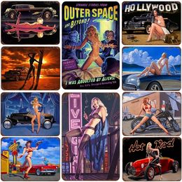 Pin Up Girl Tin Signs Vintage Retro Sexy Girl Metal Plate Painting Wall Art Decoration for Garage Home Bar Gym Cafe Sign Metal 30X20cm W03