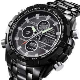 Wristwatches Men Watches Multi-Function Sport Wristwatch Chronograph Dual Display Week Waterproof Stainless Digital Watch