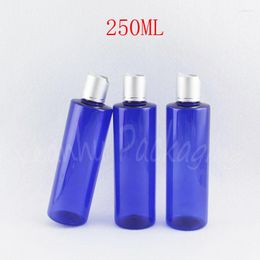 Storage Bottles 250ML Blue Plastic Bottle With Silver Disc Top Cap 250CC Empty Cosmetic Container Shampoo / Lotion Packaging