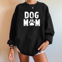 Womens Two Piece Pants Dog Mom Print Sweatshirts Dropshoulder Pullovers Autumn Winter Sweatshirt Streetwear Harajuku Tops Clothes 230227