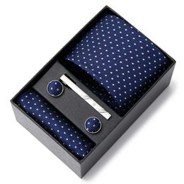 Neck Ties Dropshipping Luxury 75 cm Silk Tie Hanky Pocket Squares Cufflink Set Necktie Box Male Polka dot Brown April Fool's Day J230227