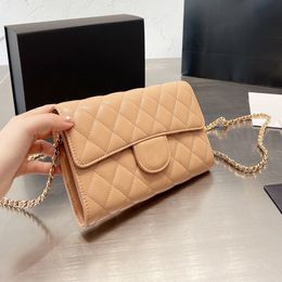22cm Womens Classic Mini Flap Quilted Bags Wallet With Gold Metal Chain Crossbody Shoulder Handbags Caviar Leather Calfskin Card holder Multi Pochette Purse 5 Color