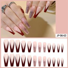 False Nails Nail Patch Pink French Super Long Shiny Ballet Finished Product Wear Press On For Women