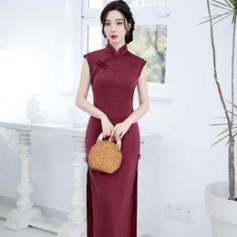 Ethnic Clothing Women Sexy Slim Sleeveless Long Cheongsam Print Elegant Novelty Qipao Vintage Chinese Party Dress M-XXXXL Oriental Dresses