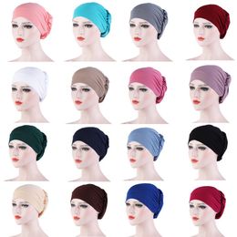 2023 Ethnic Clothing Women Cotton Breathe Hat Women's Hijabs Turban Elastic Cloth Head Cap Ladies Hair Accessories Muslim Scarf 15 Colour