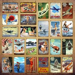 Sexy Girl Tin Sign Poster Model Aeroplane Girl Metal Sign Pin Up Girls Vintage Poster American France Navy Air Plane Wall Art Painting Pub Bar Home Decor SIZE 30X20CM w01