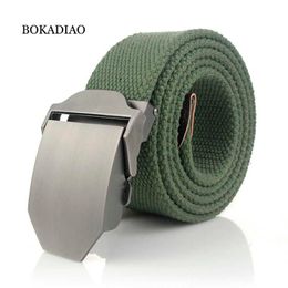 Belts BOKADIAO Men Women Military Canvas belt luxury Glossy Metal buckle jeans belt Army tactical belts for women waistband strap male Z0228