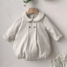 Rompers Korean Style Toddler Baby Girl Romper Solid Colour Cotton Long Sleeve Infant Baby Girls Jumpsuit Spring Autumn Baby Girls Clothes 230228