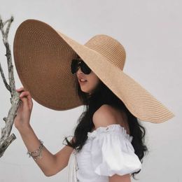 Wide Brim Hats Simple Large Foldable 25cm Wide Brim Floppy Straw Hat For Women Girl Uv Protection Sun Hat Female Holiday Beach Panama Shade Cap G230227