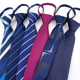 Neck Ties 7cm Mens Tie Pretied Business Wedding Easy Wear Neck Tie Zipper Pretied Korean Style Striped Design Women Necktie Men Black J230227