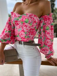 Women's Blouses Sexy Boho Floral Women Off Shoulder Top Casual Backless Female Holiday Slash Neck Shirts Blouse