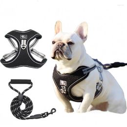 Dog Collars XL-4XLAdjustable Reflective Harness With Leash Set Anti Breakaway OutDoor Rope Pet Luxury Vest Chest Strap For Big Dogs