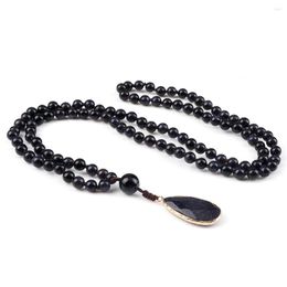 Pendant Necklaces Vintage Blue Sandstone Bead Neckalces&Bracelets Handmade 108 Mala Natural Stone Stretch Neckalces For Women Men