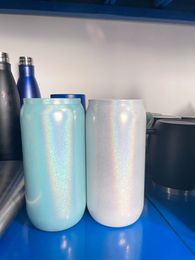 16oz sublimation glitter glass tumblers with bamboo lid shimmer colors glasses mason jar can cooler glasses cola beer food cans white pink teal purple silver fast