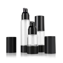 Empty Black Plastic Airless Skincare Pump Bottles Makeup Cosmetic Dispenser Travel Size Refillable Packaging Containers 15ML 30ML 50ML