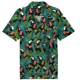 Men's Casual Shirts 1950s Rockabilly Shirt Men Casual Vintage Punk Rave Tops Monstera Toucan Print Short Sleeve Dress Shirts Men Clothes Steampunk Z0224