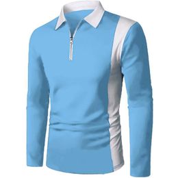 Men's Polos Spring Mens Long Sleeve Contrasting Colors Polo T-Shirt Male Casual Polo Shirts Men Tops Street Clothing S-3Xl 230228