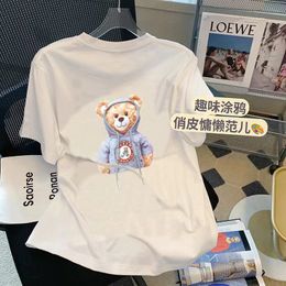 Womens Tops & Tees Summer new t shirt printing comfort colors flocking three-dimensional cartoon bear letter embroidery clothes loose short sleeves for men and women