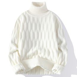 Men's Sweaters Autumn Winter Men's Turtleneck Sweaters Fashion Jacquard Knitted Pullovers Men Casual Knitting Solid Color Turtleneck Sweater 230228