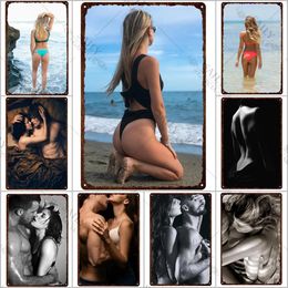 Sexy Girl Love Couple Metal Tin Sign Hot Bikini Woman Metal Print Poster Man Cave Pub Bar Sign Tin Sign Plaques Metal Wall Decor 30X20cm W03