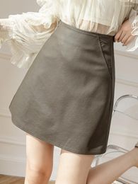 Skirts QOERLIN Faux Leather Beige Women Back Zipper High Waist PU Shorts Autumn Winter A-Line Safety Skirt