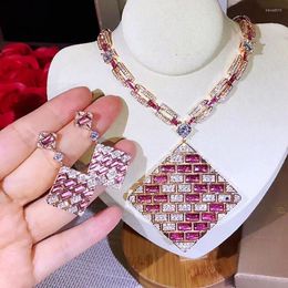 Pendant Necklaces Design 925 Sterling Silver Pink Diamond Rhombus Necklace Real Ruby Zircons Women Jewellery Bijoux Femme