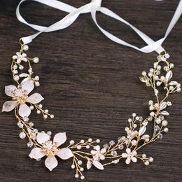 Hair Clips & Barrettes Golden Leaf Wired Crystal Rhinestone Pearls Flower Wedding Accessories Vine Hairband Bridal Headband Ornaments ML