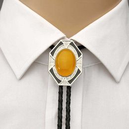 Neck Ties 11 colors six side yllower nature stone bolo tie for man handmakde Indian cowboy western cowgirl zinc alloy necktie J230227