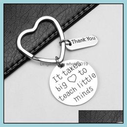 Key Rings Stainless Steel Thank You Keychains Metal Heart Chain Ring Uni Keyring Holder Accessories For Women Men Drop Delivery Jewel Dhgaq