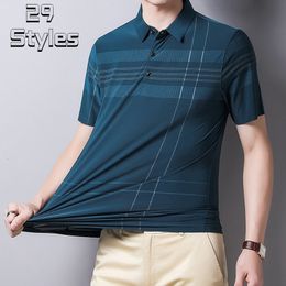 Men's Polos Summer Men's Casual Short-sleeved POLO Shirt Trend Loose Shirt Striped Print Lapel Business Casual Short-sleeved T-shirt 230228
