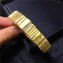 Strand Brazil Natural Titanium Rutilated Quartz Crystal Golden Gems Rectangle Bead Women Men Stretch Bracelet Bangle