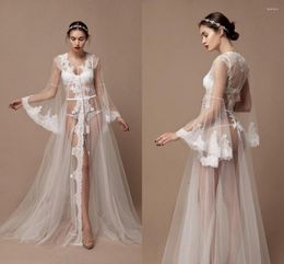 Bridesmaid Dress Sexy Women Kimono Bathrobe Ivory Bride Wedding Robe Set Appliques Lace Trim Sleepwear Casual Home Clothes Nightwear