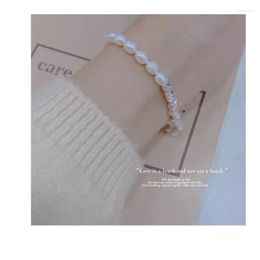 Link Bracelets Chain Sterling Silver Natural Freshwater Pearl Bracelet Ins Niche Design Advanced Sense Does Not Fade Broken Peace